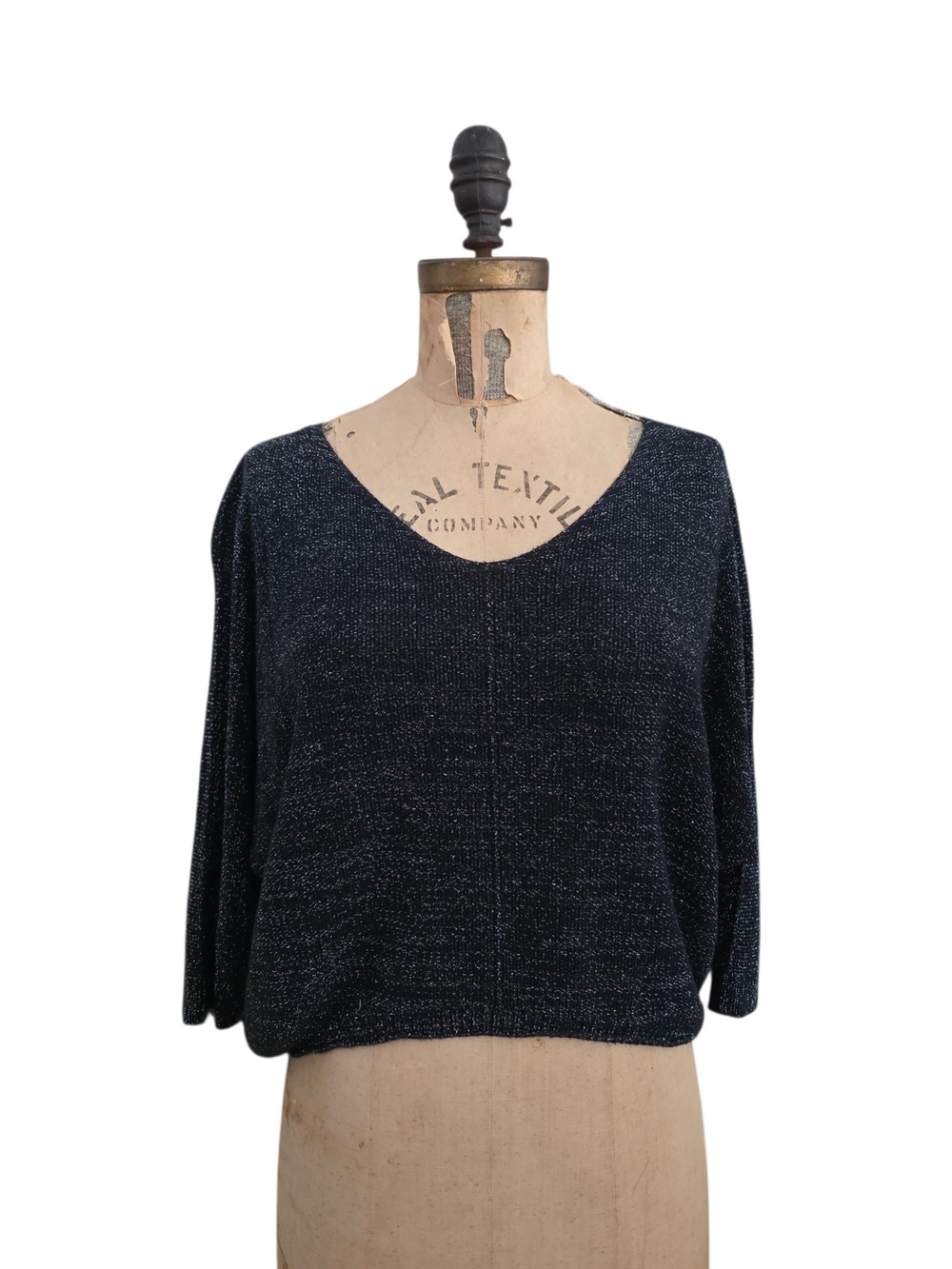 Free For Humanity Scoop Neck Dolman Sleeve Black Silver Sweater